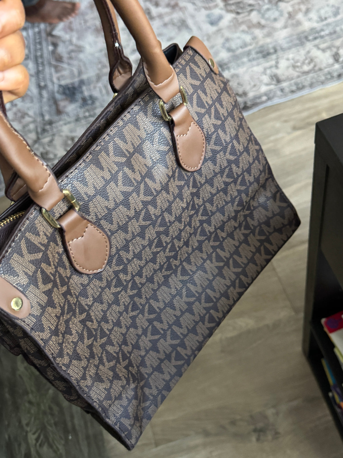 Women's Brown Monogram Pattern Tote Bag  | LARYZ Everyday 042 | Big