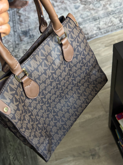 Women's Brown Monogram Pattern Tote Bag  | LARYZ Everyday 042 | Big