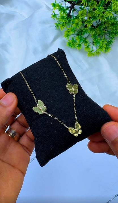 18ct Real Gold Triple Butterfly Necklace | 3.3g | 17” + 1” (18 Inches)
