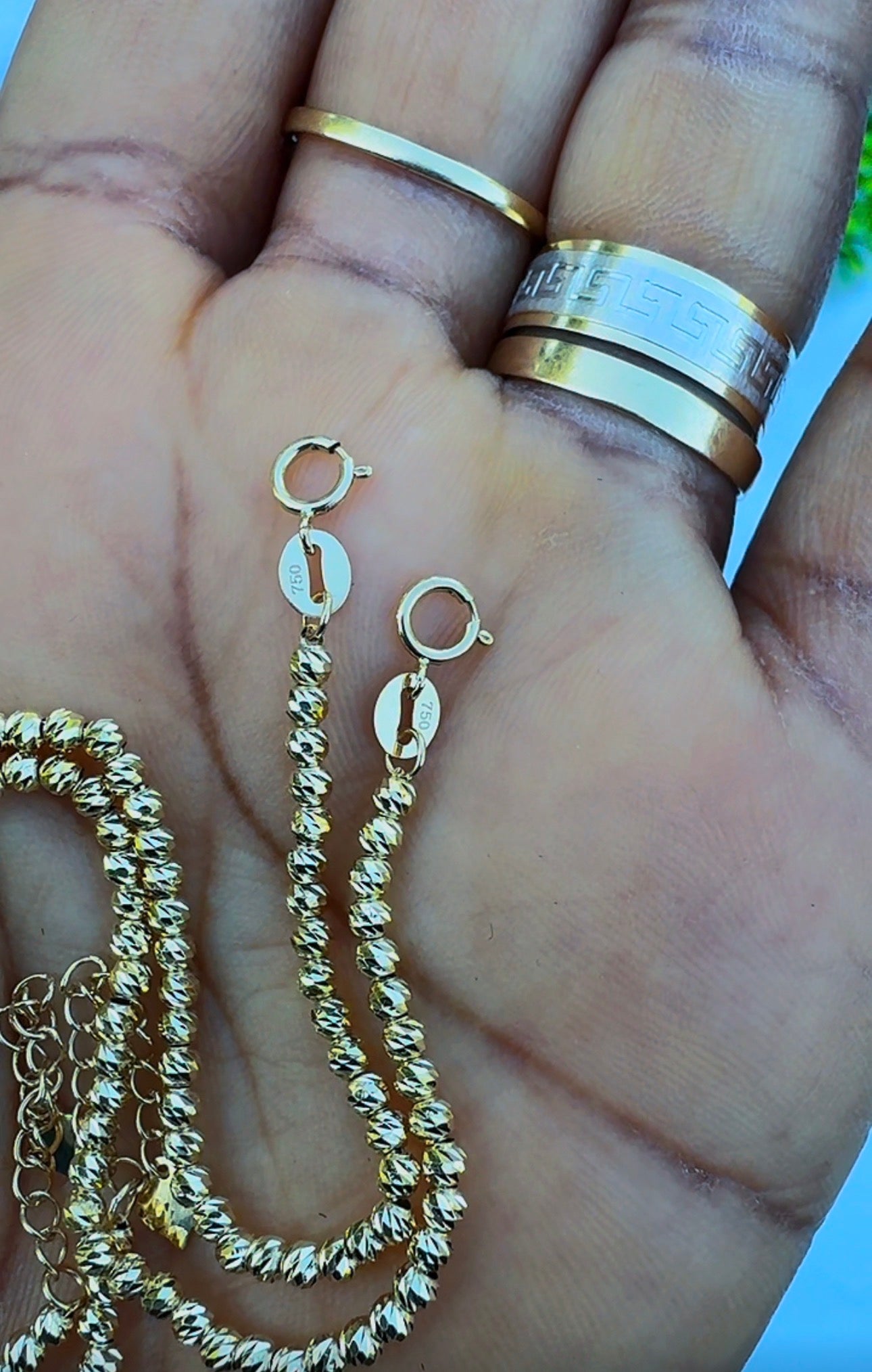 18K Solid Gold Diamond Cut Bracelets | 7.5 Inches