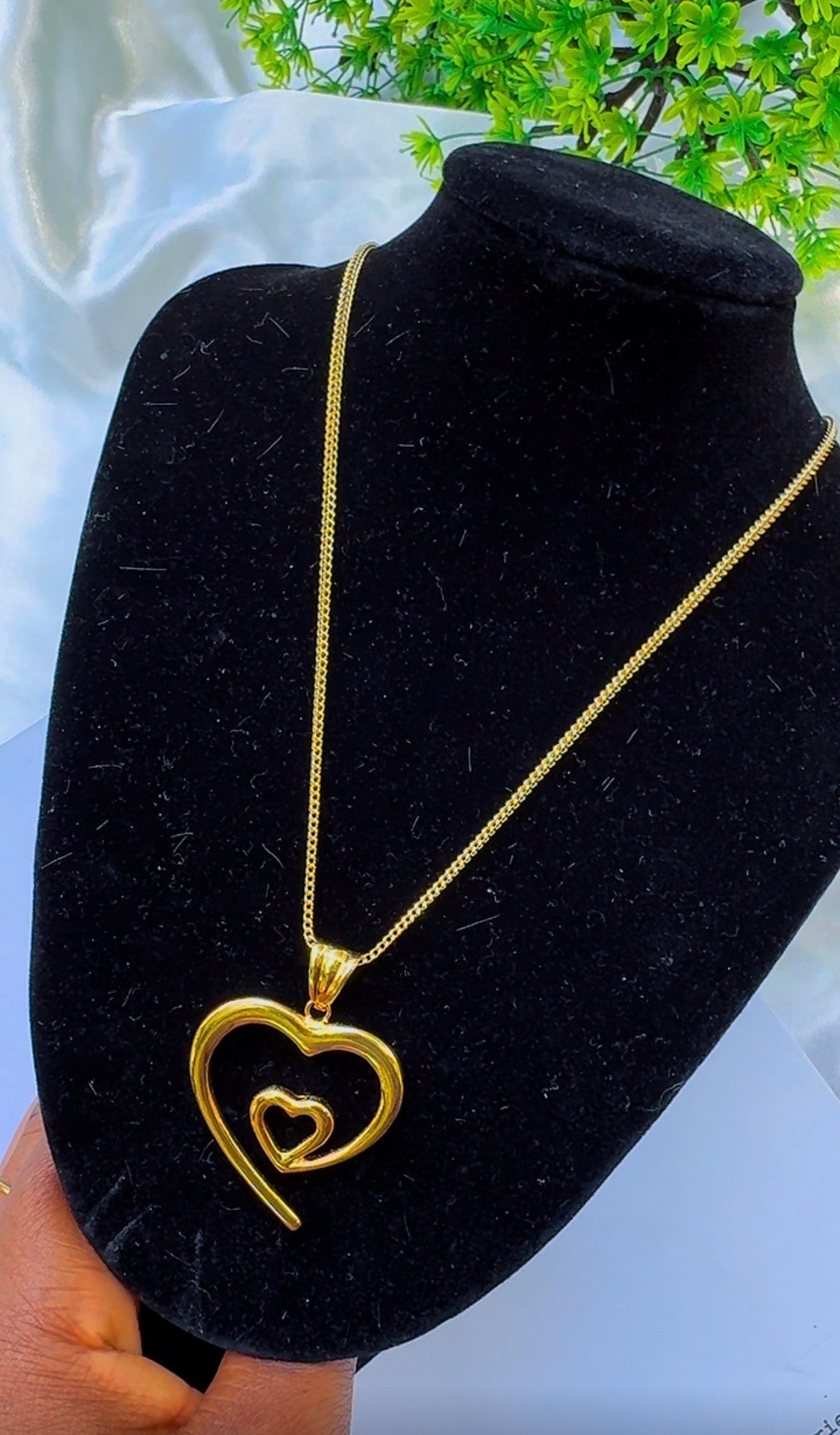 18K Solid Gold Double Heart Pendant (2.4g) | Open Heart-in-Heart Charm⁠ | Yellow & White Gold (Extra)