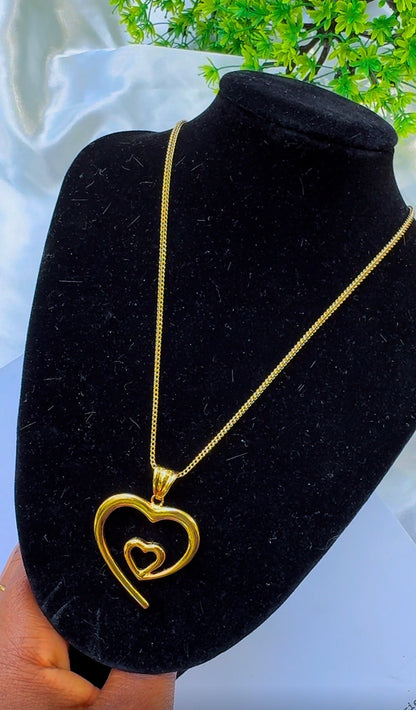 18K Solid Gold Double Heart Pendant (2.4g) | Open Heart-in-Heart Charm⁠ | Yellow & White Gold (Extra)