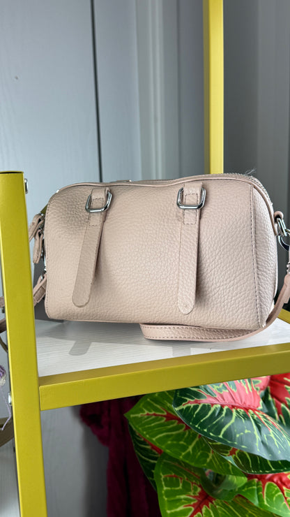 Blush Pink Pebble Leather Barrel Crossbody Bag with Buckle Accents | LARYZ Everyday 015 | Small-Medium