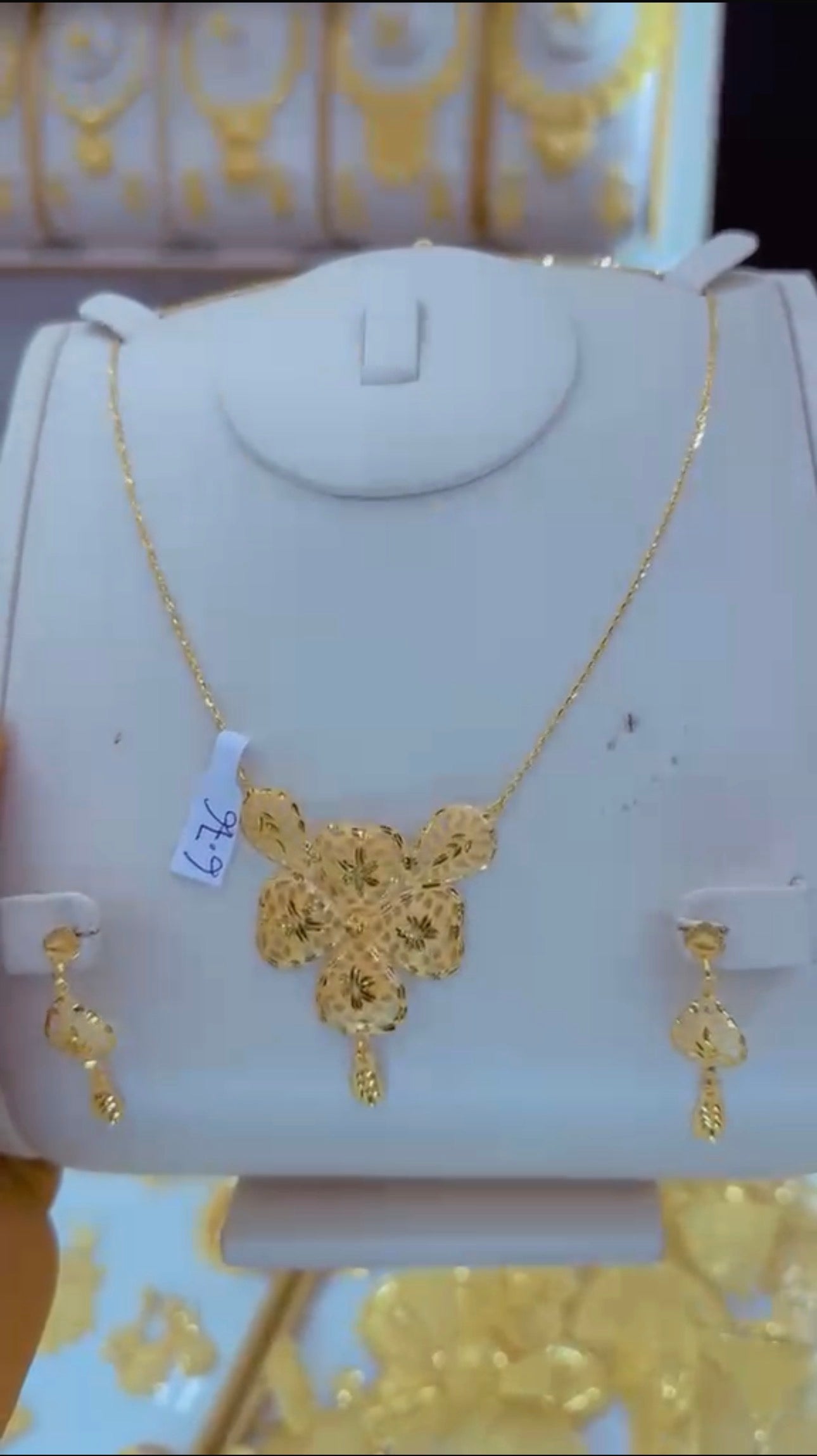 21K Solid Gold Earrings & Necklace Jewellery Set | 6.8g