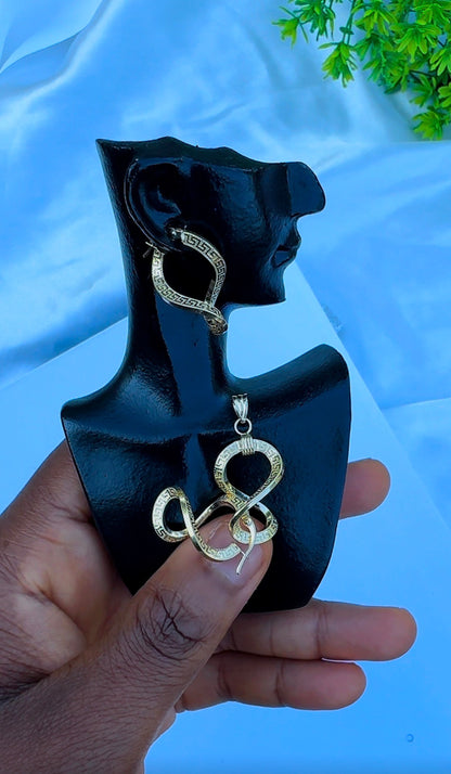 18K Solid Gold Twist 8 Earrings & Pendant Jewellery Set | 2.5g