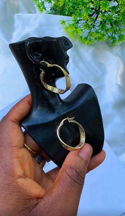 18K Solid Gold Patterned Hoop Earrings | 1.8g