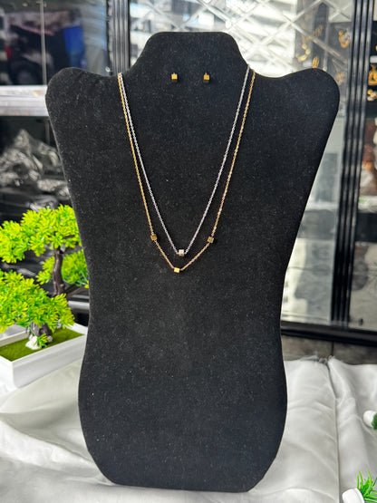 DLix Non Tarnish Hypoallergenic Elegant Party Wedding Engagement Chain Necklace Jewellery Set