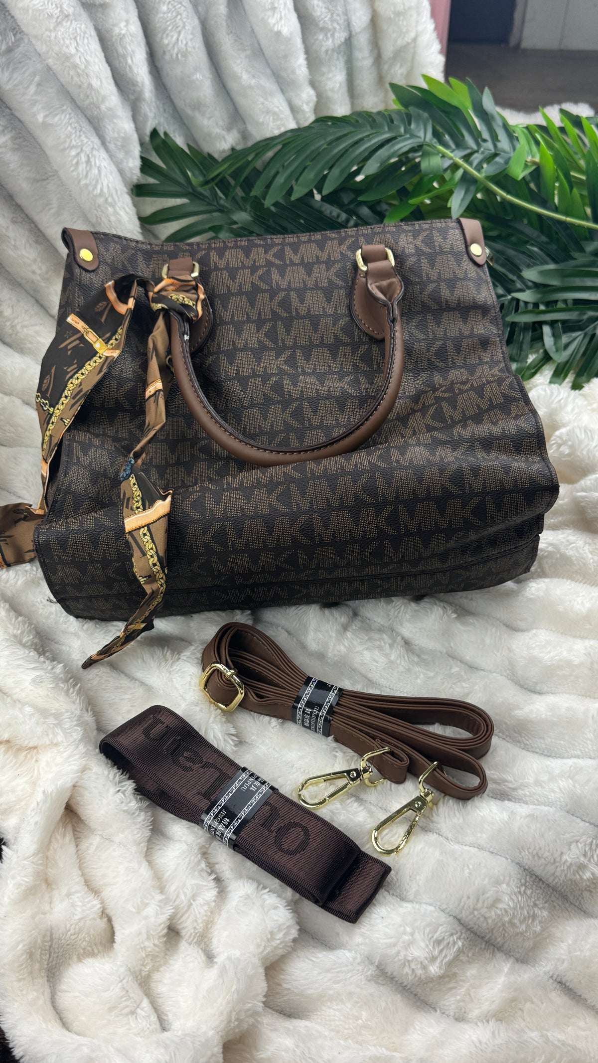 Women's Brown Monogram Pattern Tote Bag  | LARYZ Everyday 042 | Big