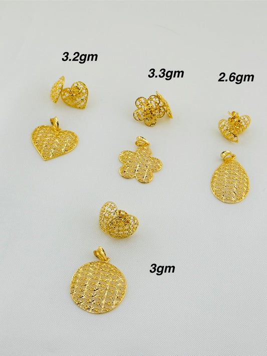 Degub 18K Pure Gold Earrings and Pendant Jewellery Set