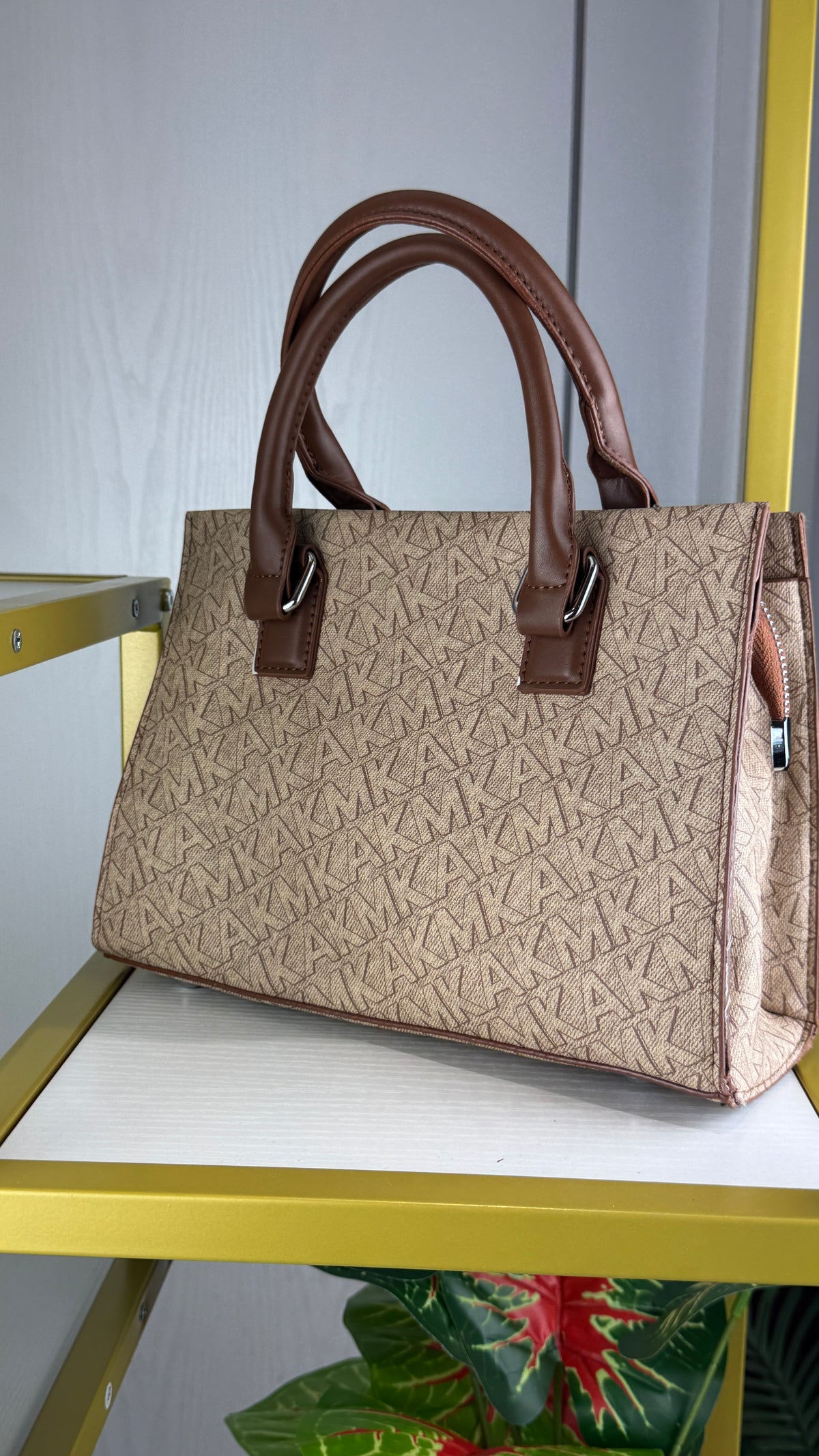 Monogram Canvas Top-Handle Satchel Handbag – Beige & Brown {Medium | Defective} - 010