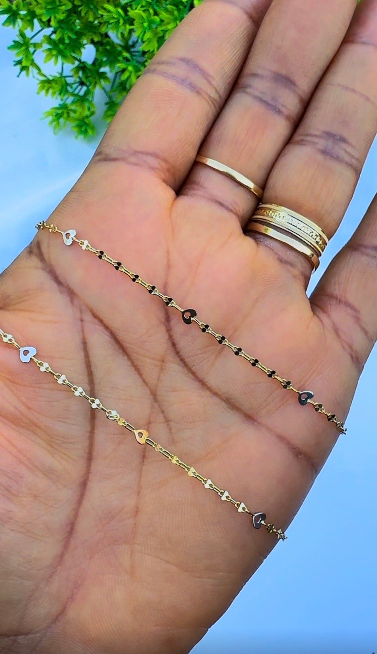 18 Karat Genuine Gold 3-Tone Heart Leg Chain (Anklet) | 10.5 Inches | 1.6g