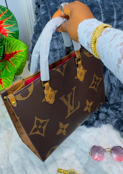 Monogram Big Structured Genuine Leather Tote Bag | LASi016