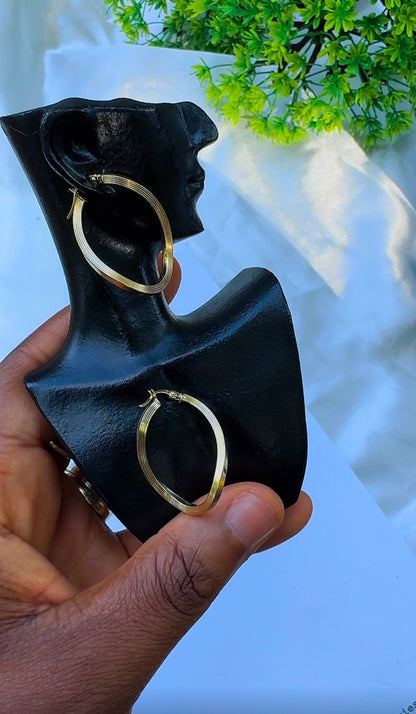 18K Solid Gold Ribbed Hoop Earrings | 1.7g