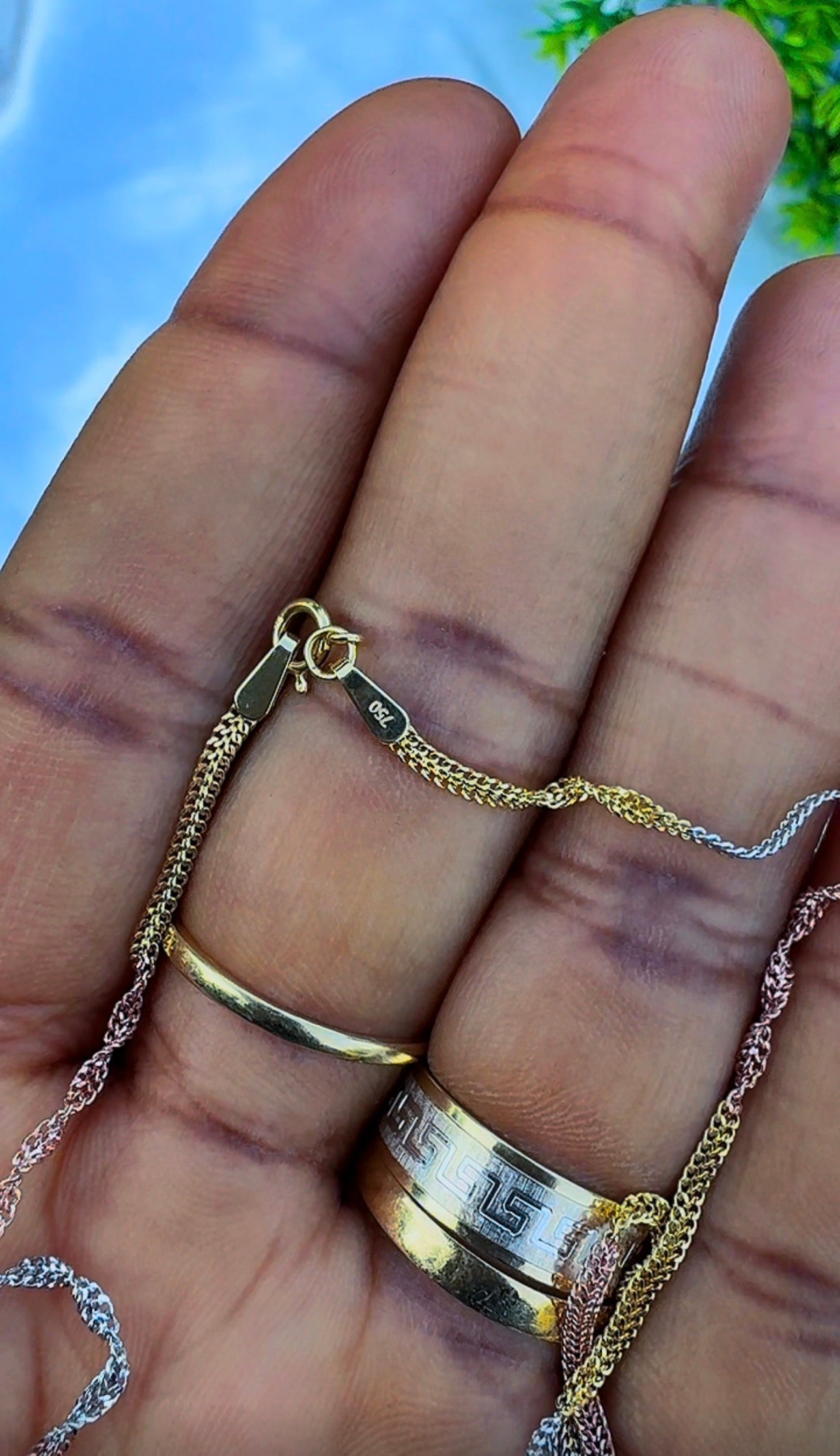 18K Solid Gold (3-Tone) Twisted Singapore Chain Necklace | 18" & 20" Real Gold 3-Tone Gold (2.7 & 3.0g) | Extra