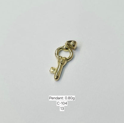 18K Solid Gold Key Pendant- 0.9g