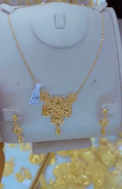 21K Solid Gold Earrings & Necklace Jewellery Set | 6.8g