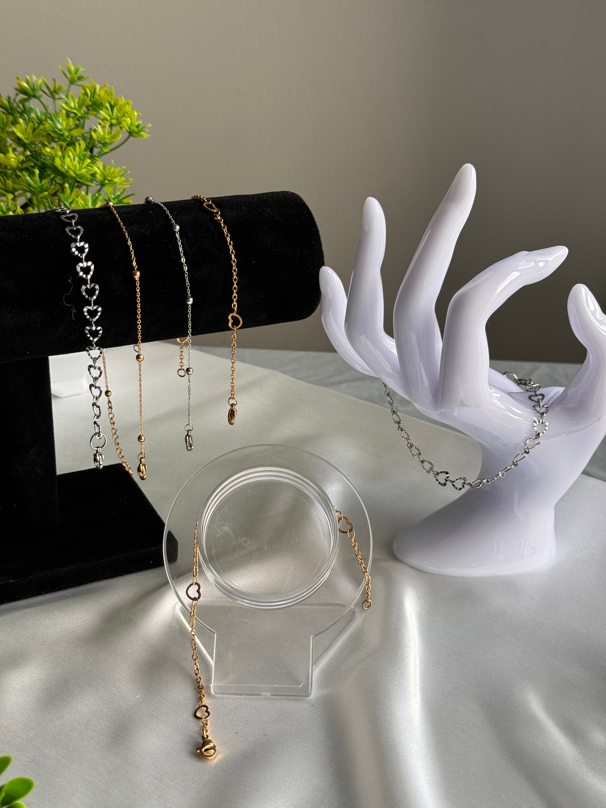 Doha Silver Stainless Steel Bracelet and Anklet Set