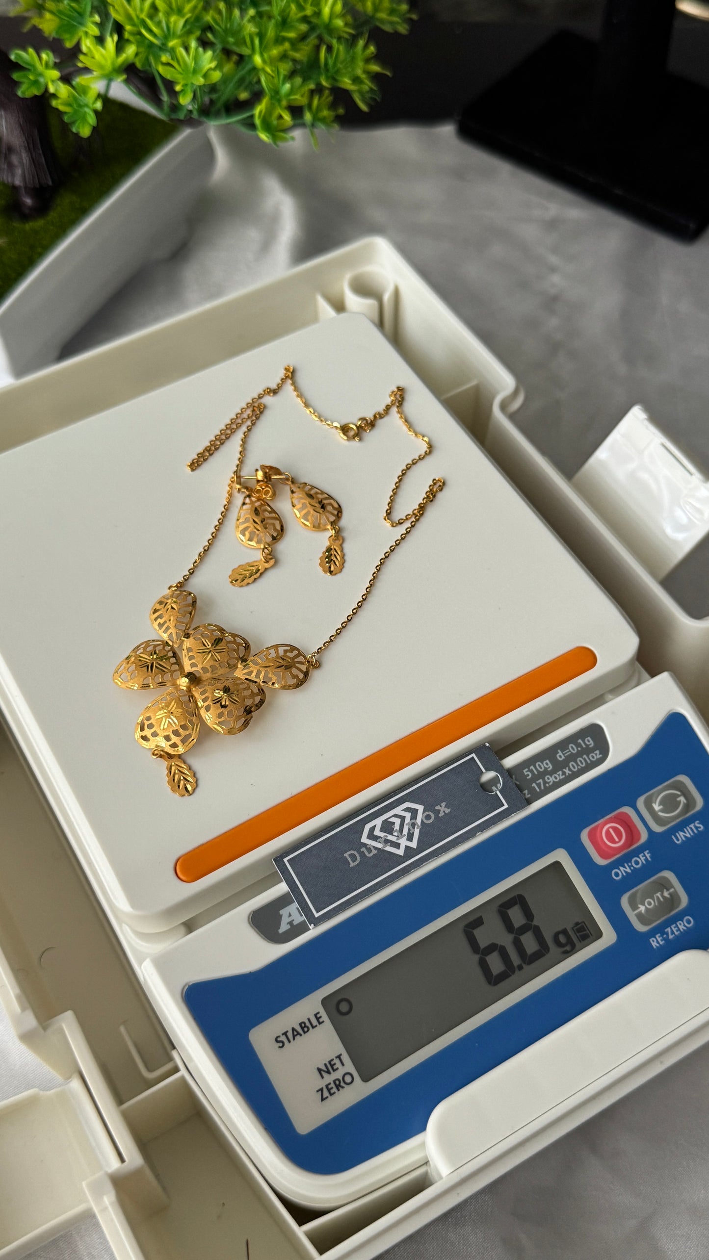 21K Solid Gold Earrings & Necklace Jewellery Set | 6.8g