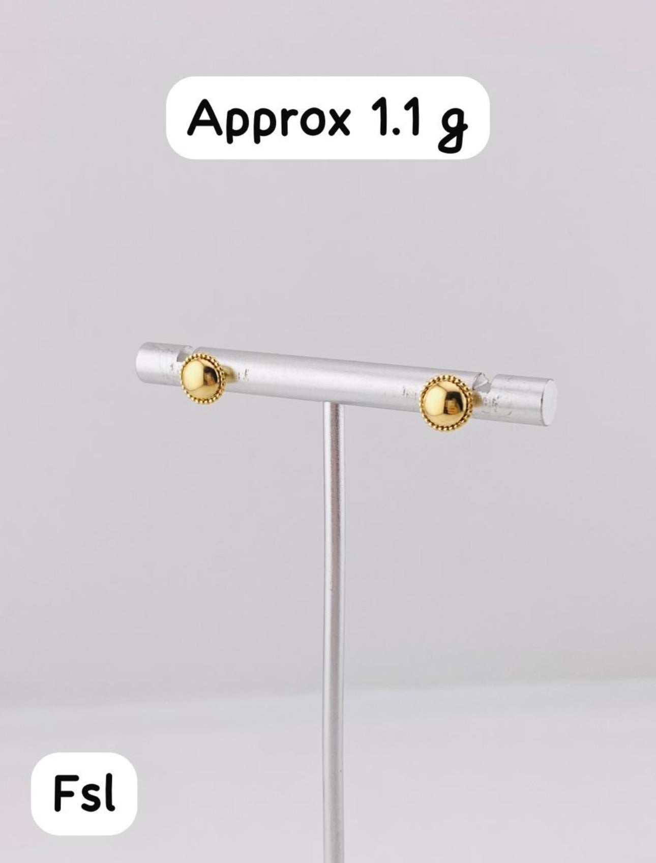 18ct Solid Gold Shiny Ball Stud Earrings 1.1g
