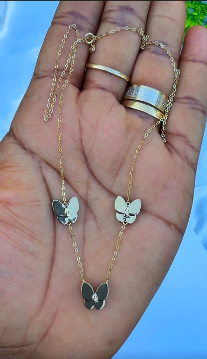 18ct Real Gold Triple Butterfly Necklace | 3.3g | 17” + 1” (18 Inches)