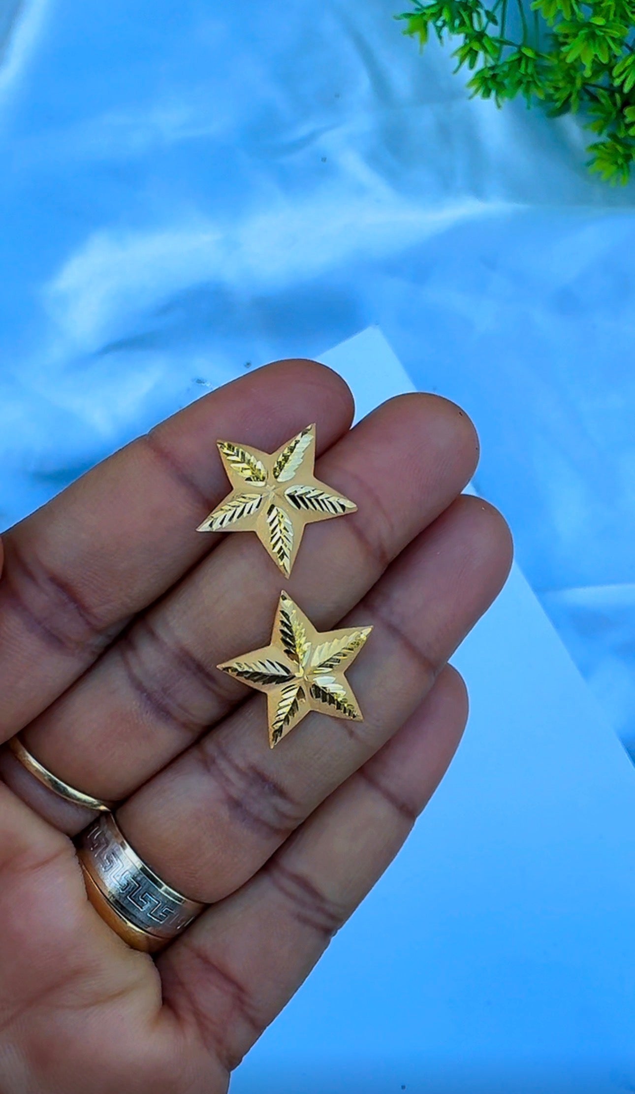 21K Solid Gold Star Half Moon & Dangle Stud Earrings | 1.4g - 2.8g
