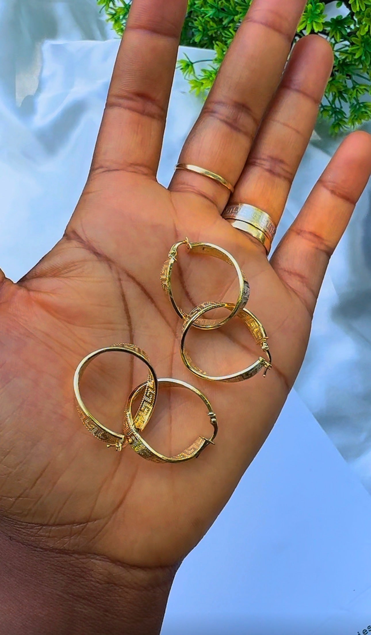 18K Solid Gold Patterned Hoop Earrings | 1.8g