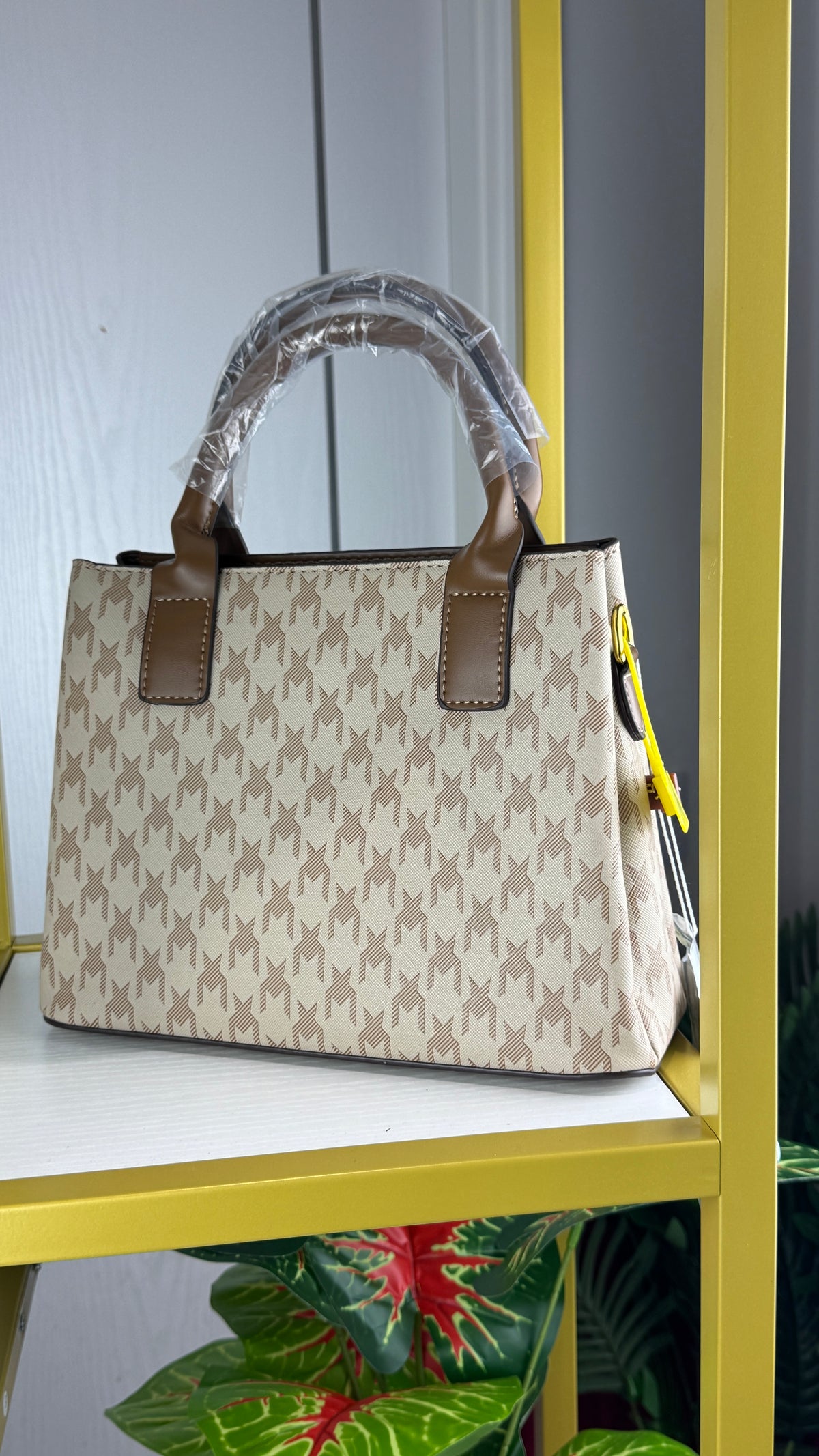 Printed Canvas Monogram Satchel Bag with Brown Leather Handles {Medium} | LARYZ Everyday 011 | Medium
