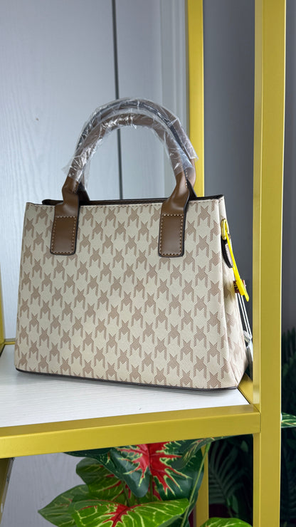 Printed Canvas Monogram Satchel Bag with Brown Leather Handles {Medium} | LARYZ Everyday 011 | Medium