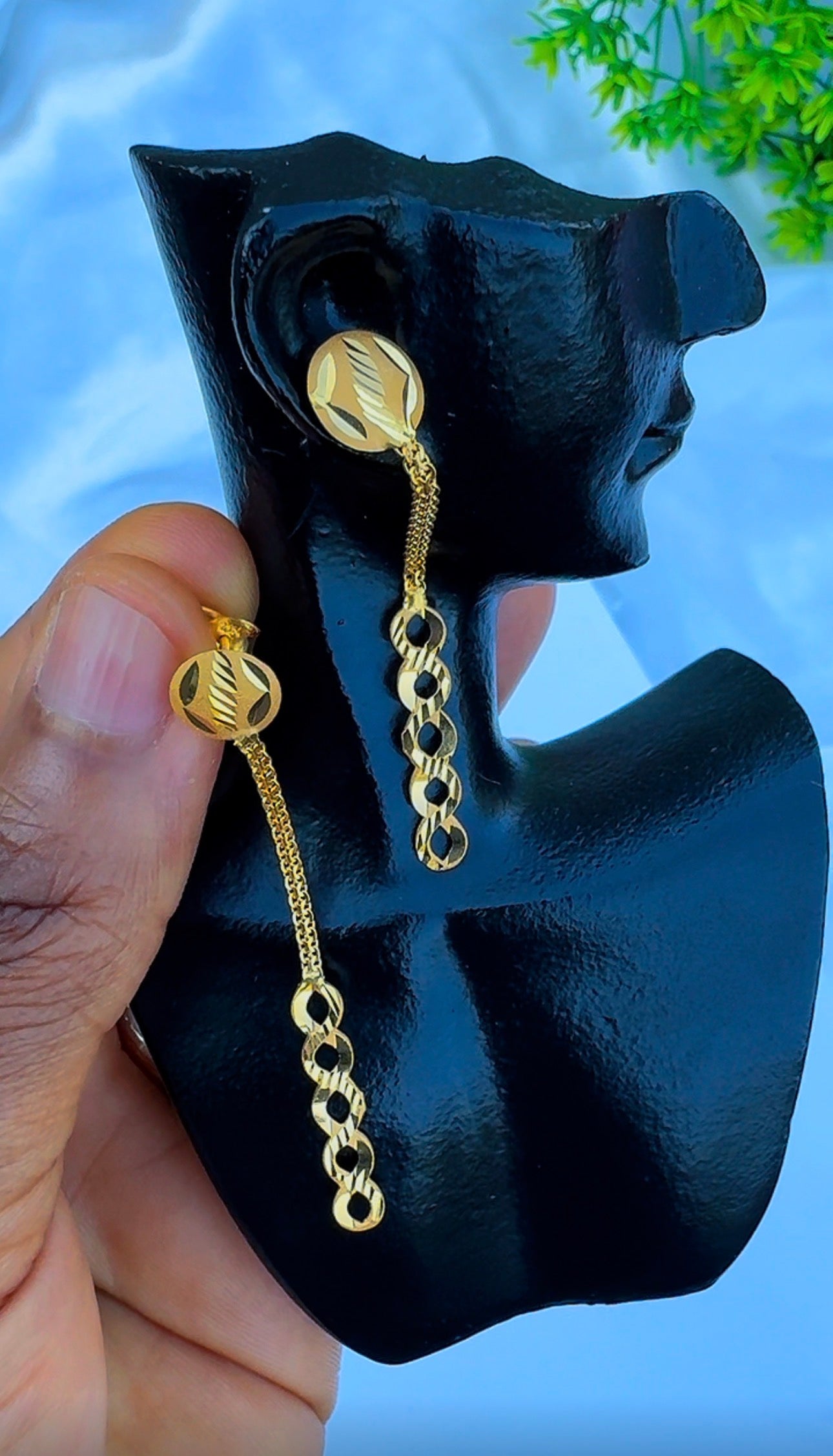 21ct Solid Gold Infinity Drop Stud Earrings | 2.5g