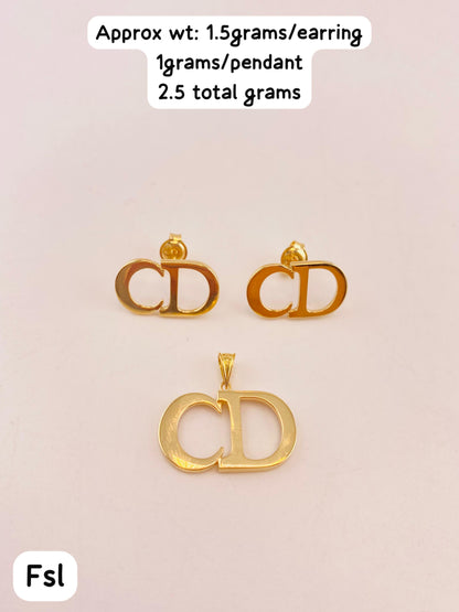 Deegah 18K Pure Gold Earrings & Pendant Jewellery Set