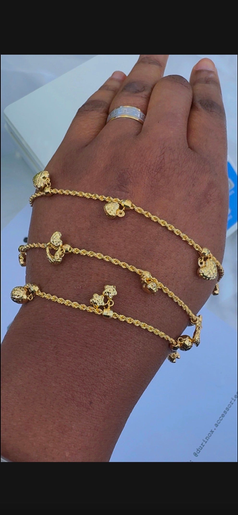 Defax 18K Pure Gold Charm Bracelets 7.5 Inches