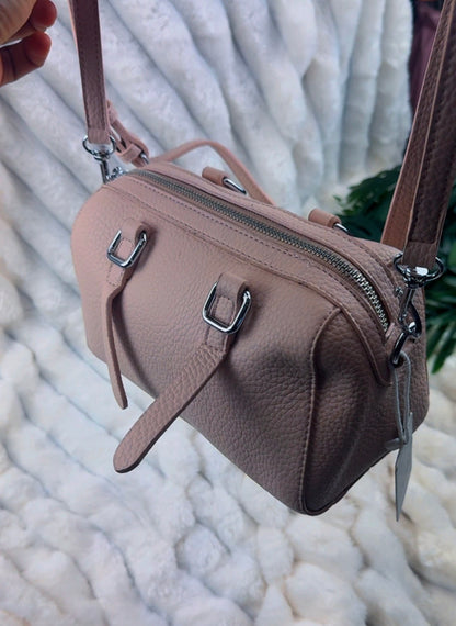 Blush Pink Pebble Leather Barrel Crossbody Bag with Buckle Accents | LARYZ Everyday 015 | Small-Medium