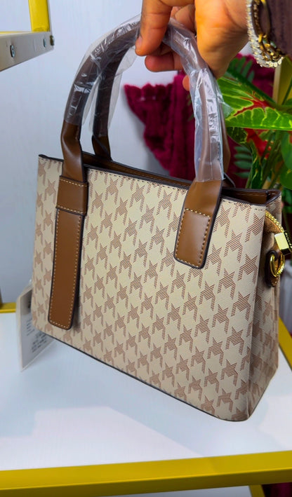 Printed Canvas Monogram Satchel Bag with Brown Leather Handles {Medium} | LARYZ Everyday 011 | Medium