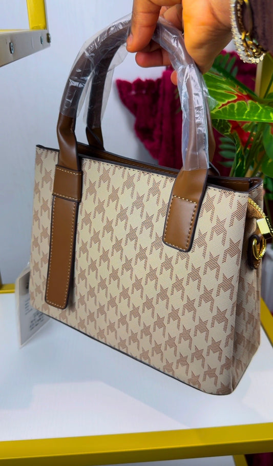 Printed Canvas Monogram Satchel Bag with Brown Leather Handles {Medium} | LARYZ Everyday 011 | Medium