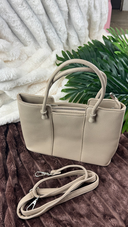 Women’s Nude Pebbled Leather Dual-Handle Tote Bag | LARYZ Everyday 046 | Small-Medium
