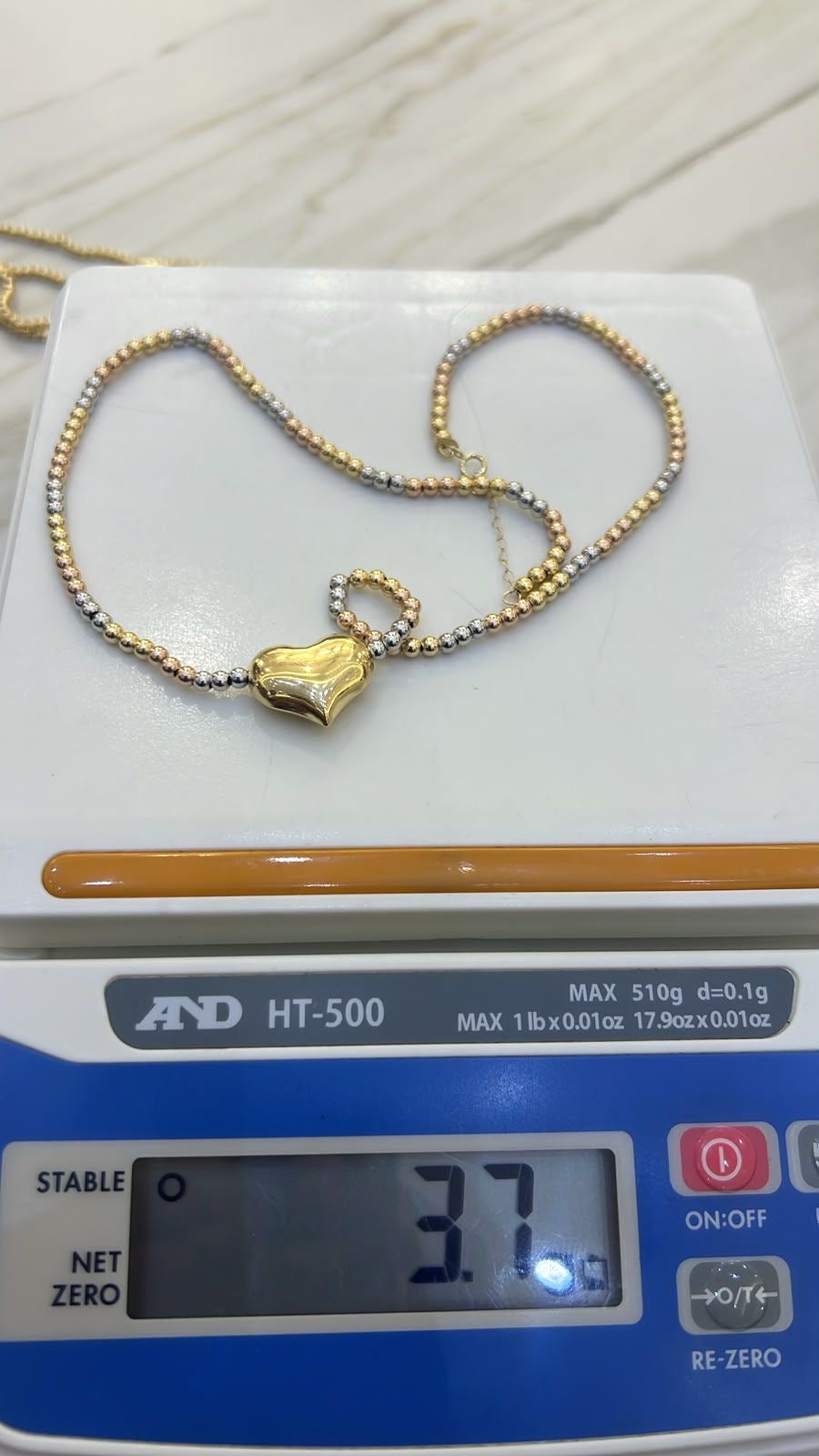 18 Karat Solid Gold Instant Ball Heart Chain Necklace 18 Inches