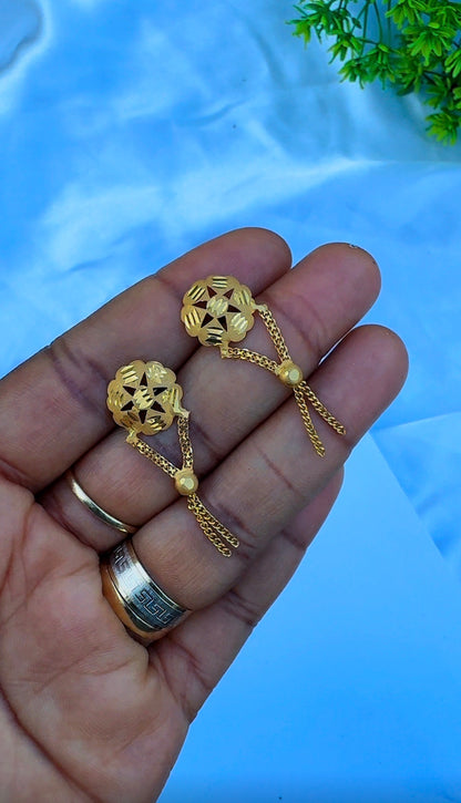 21K Solid Gold Star Half Moon & Dangle Stud Earrings | 1.4g - 2.8g