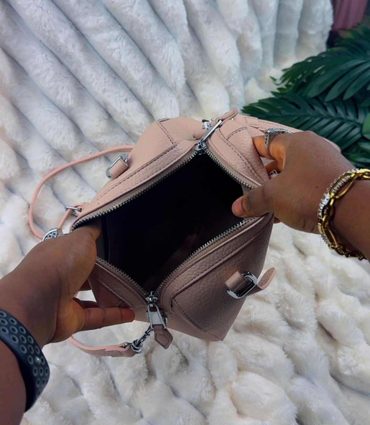 Blush Pink Pebble Leather Barrel Crossbody Bag with Buckle Accents | LARYZ Everyday 015 | Small-Medium