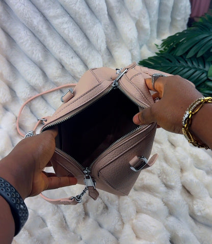 Blush Pink Pebble Leather Barrel Crossbody Bag with Buckle Accents | LARYZ Everyday 015 | Small-Medium