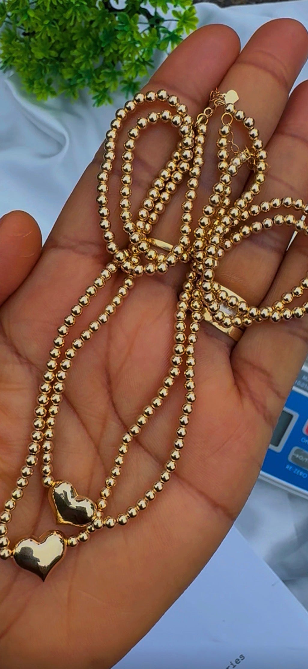 Deegab 18 Karat Pure Gold Instant Ball Heart Chain Necklace 18 Inches