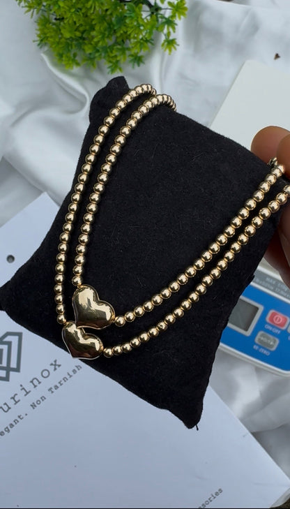 Deegab 18 Karat Pure Gold Instant Ball Heart Chain Necklace 18 Inches