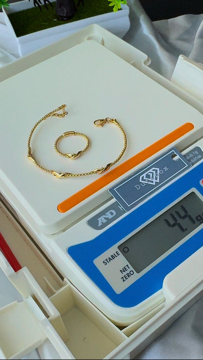 Diigubb 18K Solid Gold(Super Extra) Bangle & Ring Set 8Inches Ring Size 8.5
