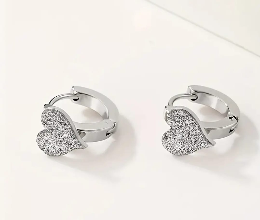 Deha Elegant Party Everyday Wear Silvery Heart Hoop Earrings - Stainless Steel Vintage