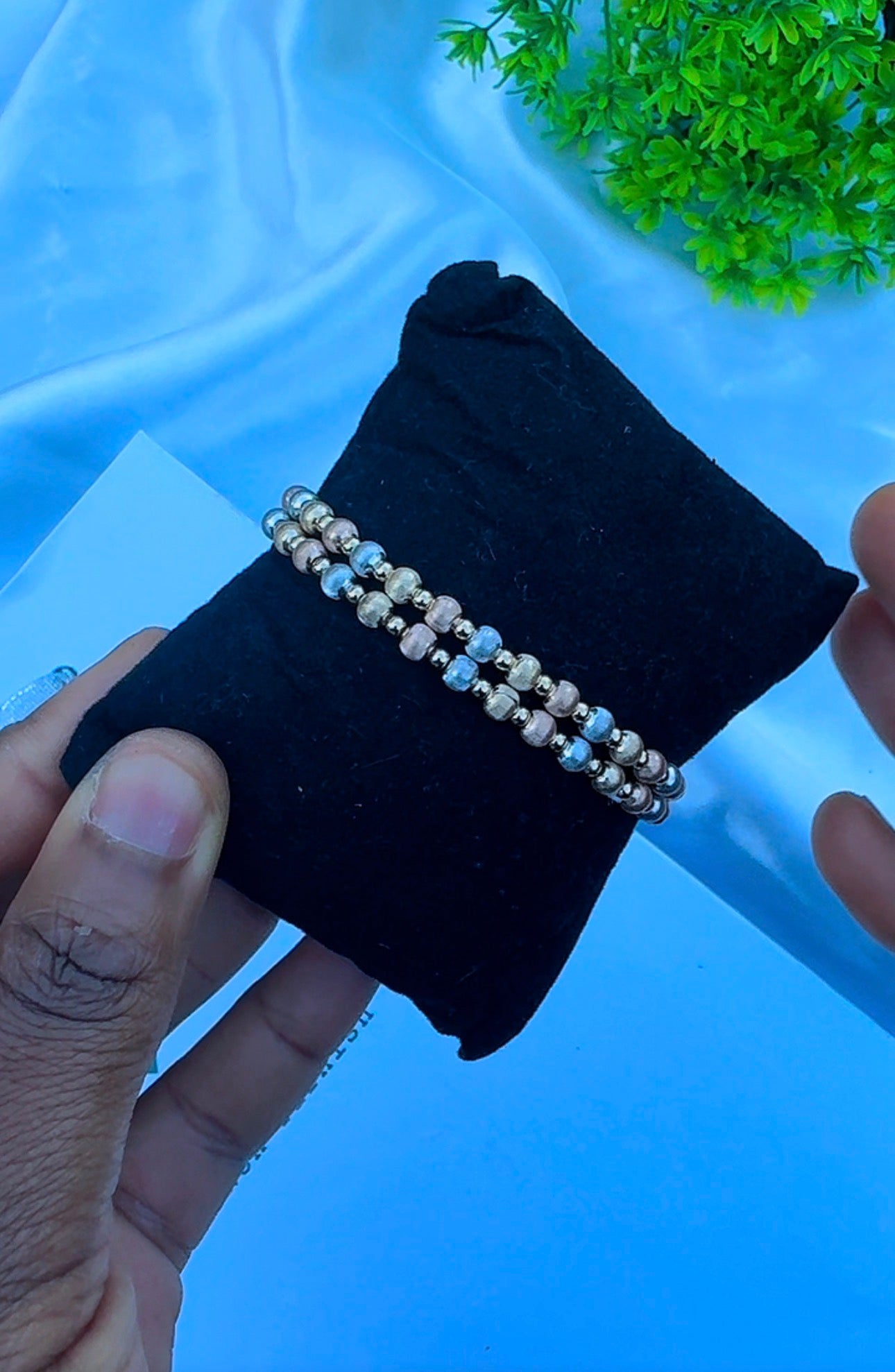 18K Solid Gold Ball Bracelets | Stretchable Bangles | 2.2g (Extra) | Small - Medium Wrist