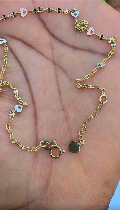 18 Karat Genuine Gold 3-Tone Heart Leg Chain (Anklet) | 10.5 Inches | 1.6g