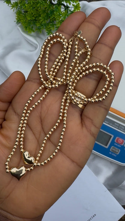 Deegab 18 Karat Pure Gold Instant Ball Heart Chain Necklace 18 Inches