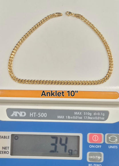 18K Solid Gold Cuban Anklet | 10 Inches | 3.4g
