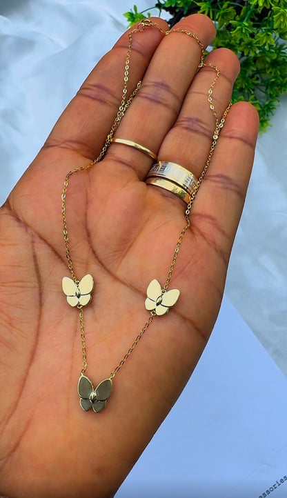 18ct Real Gold Triple Butterfly Necklace | 3.3g | 17” + 1” (18 Inches)