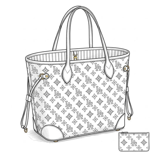 Monogram Canvas Tote Bag with Leather Shoulder Strap and Removable Pouch - LASi008