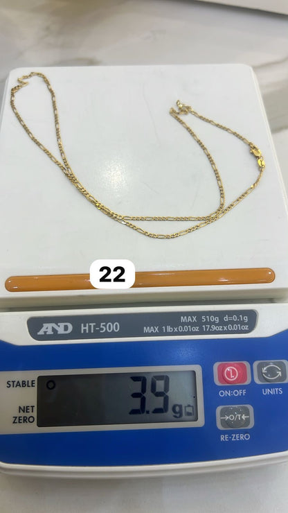 18 Karat Real Gold Figaro Chain Necklace 20 & 22 Inches